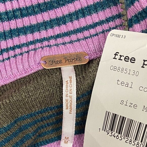 NWT Free People Rip Tide Mock Neck Jumper Teal Purple Size Medium Ribbed Boho M‎ - Picture 5 of 7